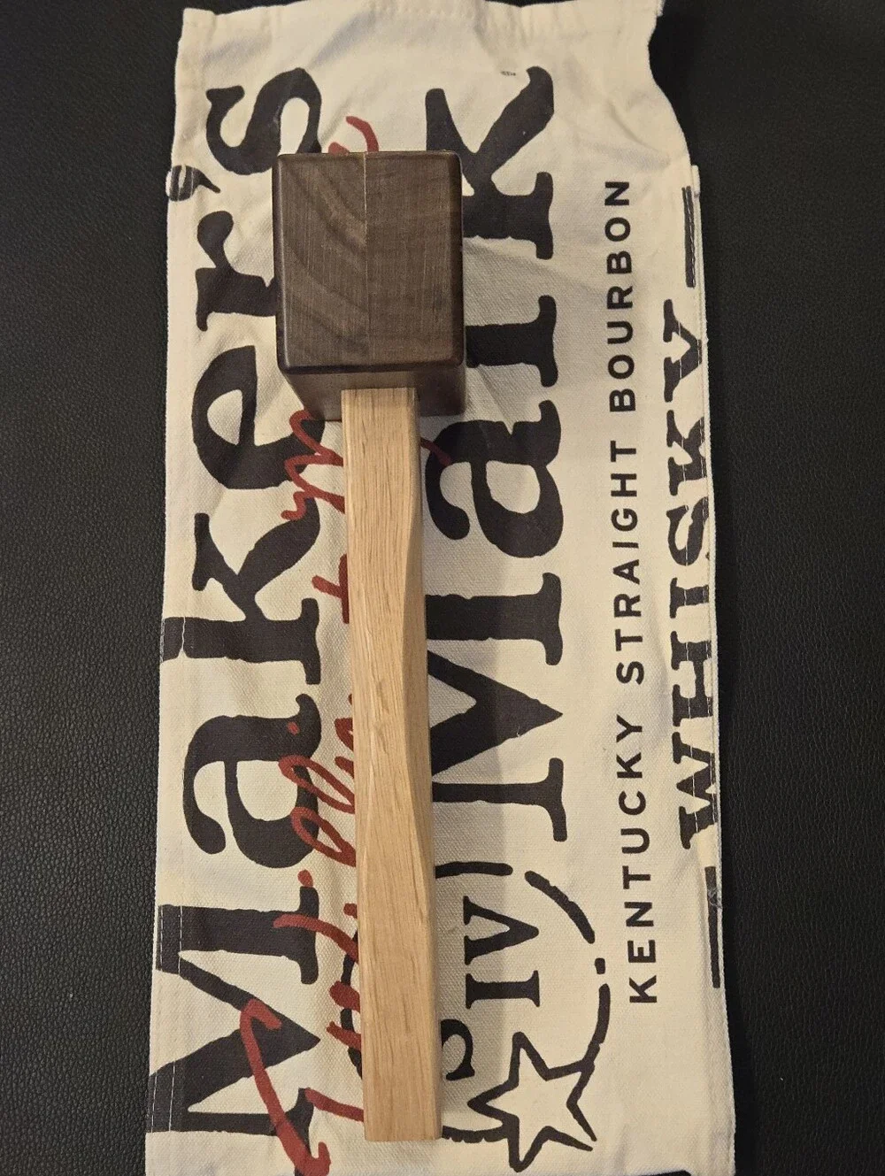 New Maker's Mark Wood Bar Mallet ^ Original Canvas Storage Bag - Bourbon